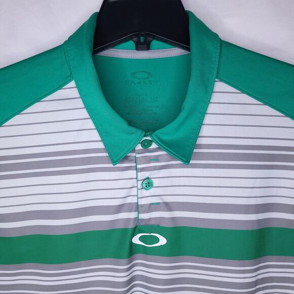 Oakley Polo Shirt Mens XL Striped Green, White Hydrolix Performance - Picture 2 of 14